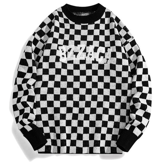 Embroidered Black White Check Sweater  HS Code 6109100000 - Customized Item
